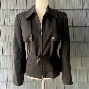 Vintage Perry Ellis Black Womens Belted Double Zipper Lined Trench Jacket sz 12